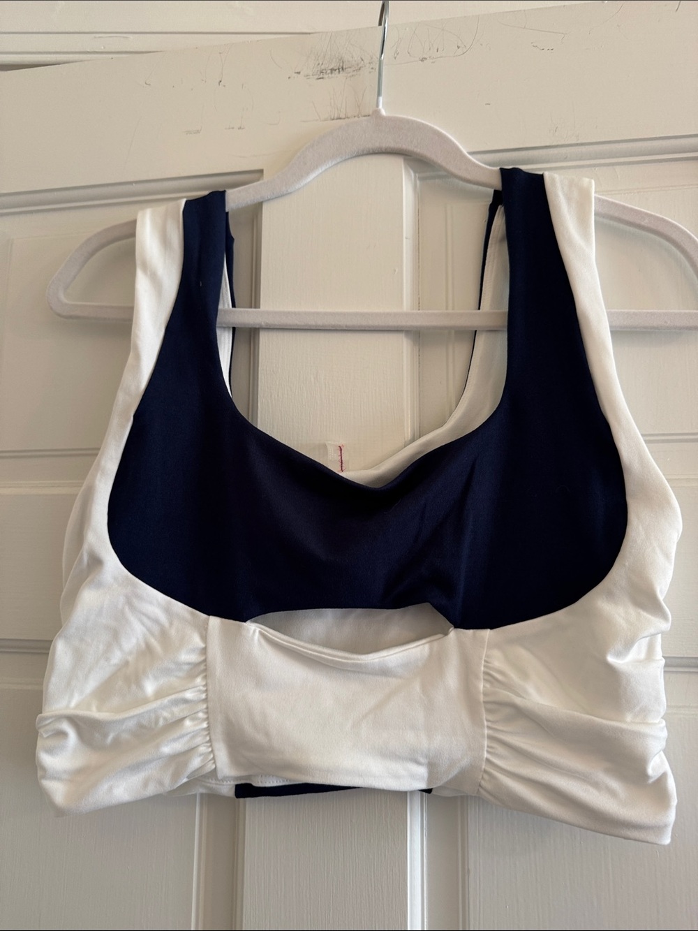 Free People Movement Navy and White Colorblock Ruched Cut Out Sports Bra